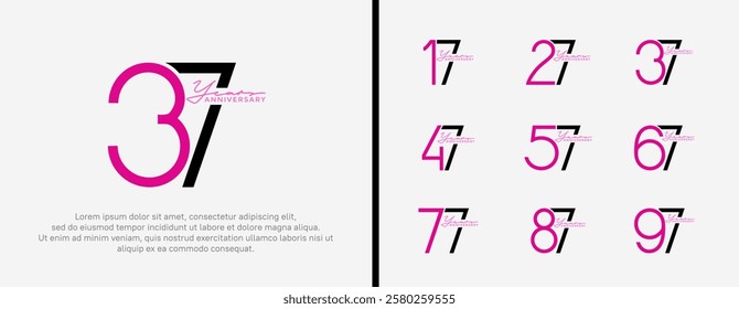 set of anniversary logo purple and black color on white background for celebration moment