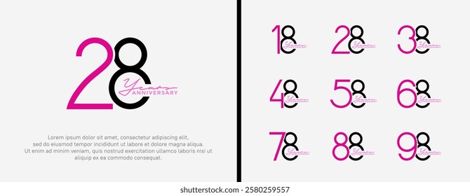 set of anniversary logo purple and black color on white background for celebration moment