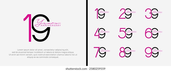 set of anniversary logo purple and black color on white background for celebration moment