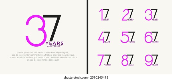 set of anniversary logo purple and black color on white background for celebration moment