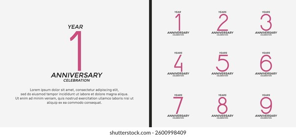 set of anniversary logo purple and black color on white background for celebration moment