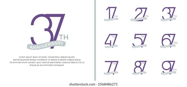 set of anniversary logo purple color and gray ribbon on white background for celebration moment