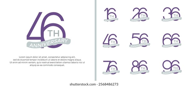 set of anniversary logo purple color and gray ribbon on white background for celebration moment