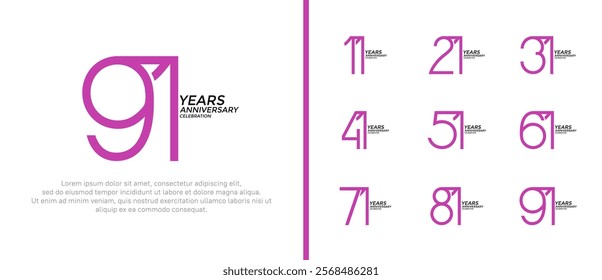 set of anniversary logo purple color on white background for celebration moment