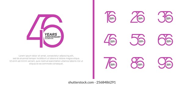 set of anniversary logo purple color on white background for celebration moment