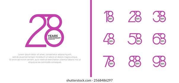 set of anniversary logo purple color on white background for celebration moment