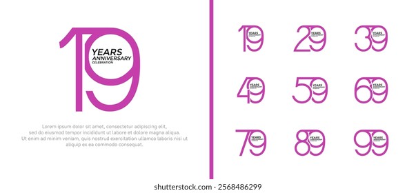 set of anniversary logo purple color on white background for celebration moment