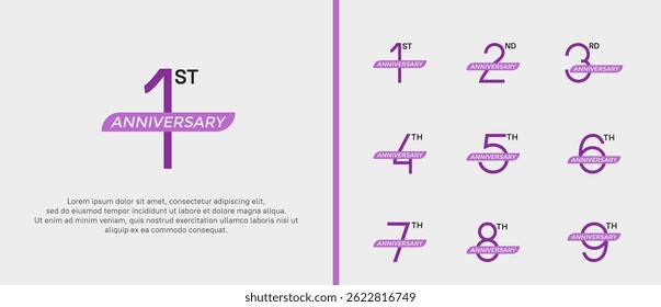 set of anniversary logo purple color and ribbon on white background for celebration moment