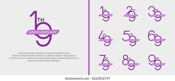 set of anniversary logo purple color and ribbon on white background for celebration moment