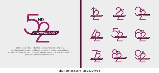 set of anniversary logo purple color and ribbon on white background for celebration moment