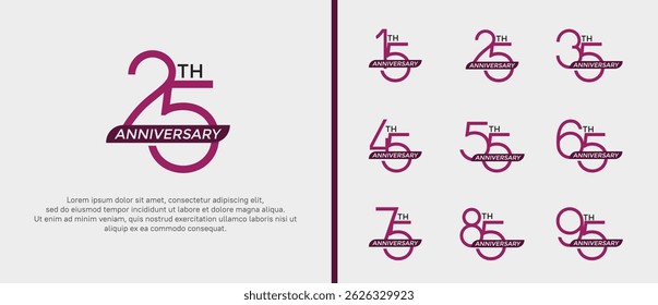 set of anniversary logo purple color and ribbon on white background for celebration moment