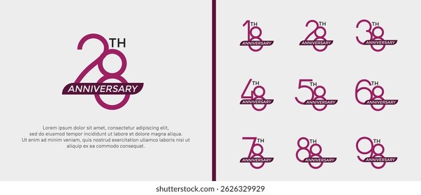 set of anniversary logo purple color and ribbon on white background for celebration moment