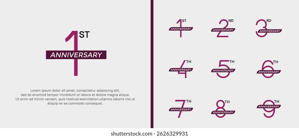 set of anniversary logo purple color and ribbon on white background for celebration moment