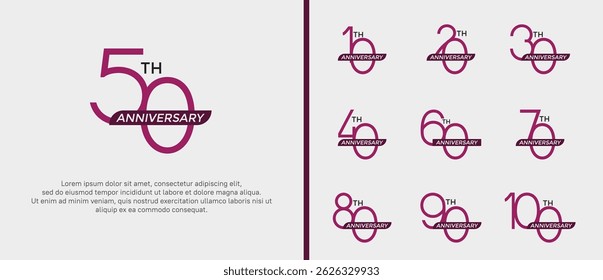 set of anniversary logo purple color and ribbon on white background for celebration moment