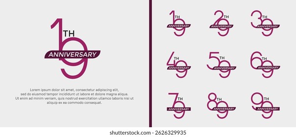 set of anniversary logo purple color and ribbon on white background for celebration moment