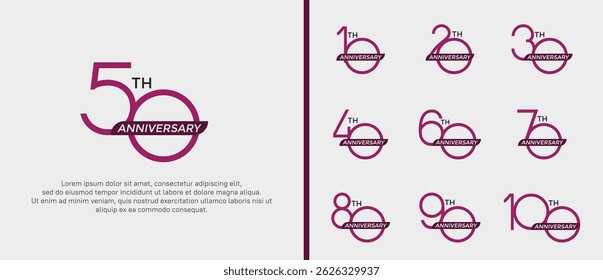 set of anniversary logo purple color and ribbon on white background for celebration moment