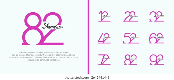 set of anniversary logo purple color on white background for celebration moment