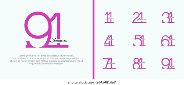 set of anniversary logo purple color on white background for celebration moment