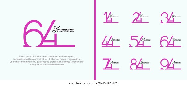 set of anniversary logo purple color on white background for celebration moment