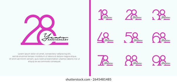 set of anniversary logo purple color on white background for celebration moment