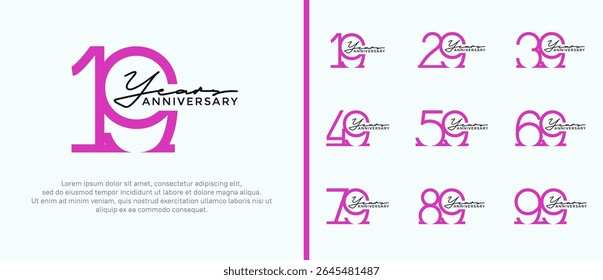 set of anniversary logo purple color on white background for celebration moment
