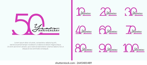 set of anniversary logo purple color on white background for celebration moment
