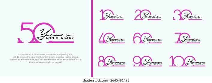 set of anniversary logo purple color on white background for celebration moment