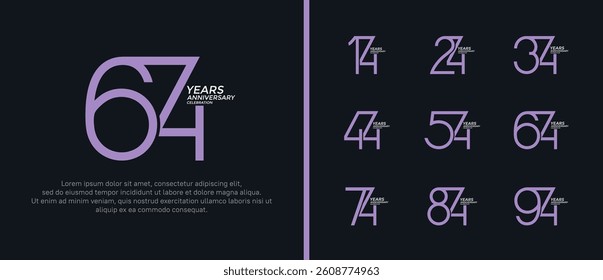 set of anniversary logo purple and white color on black background for celebration moment