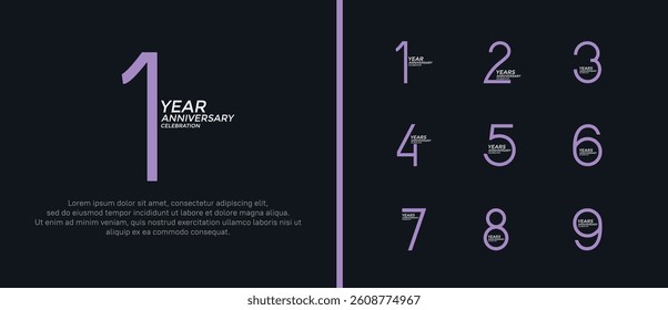 set of anniversary logo purple and white color on black background for celebration moment