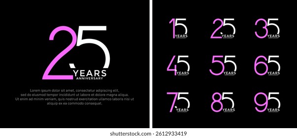 set of anniversary logo purple and white color on black background for celebration moment