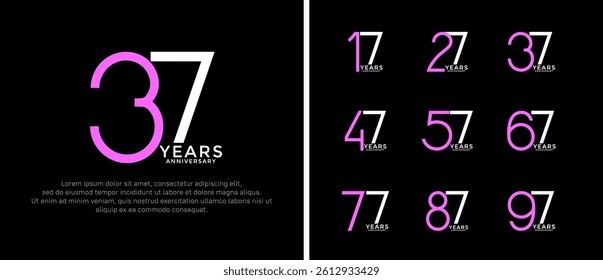 set of anniversary logo purple and white color on black background for celebration moment