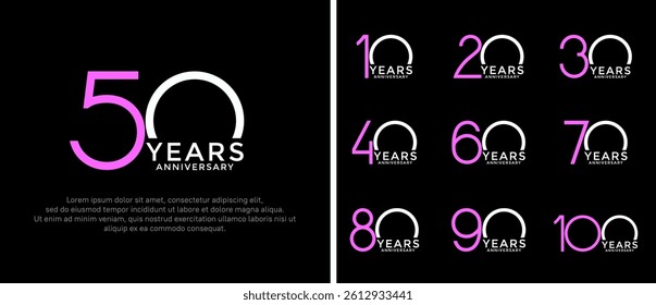 set of anniversary logo purple and white color on black background for celebration moment