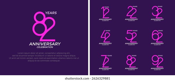 set of anniversary logo purple and white color on purple background for celebration moment