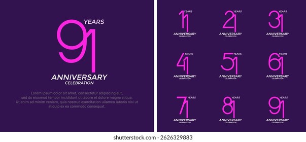 conjunto de aniversário logotipo cor roxa e branca no fundo roxo para o momento de celebração
