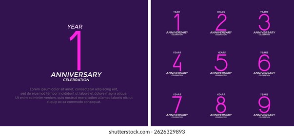 set of anniversary logo purple and white color on purple background for celebration moment