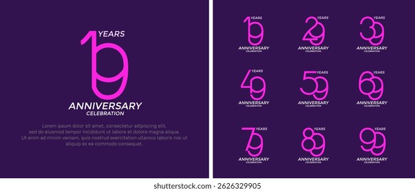 set of anniversary logo purple and white color on purple background for celebration moment