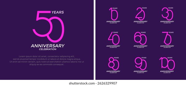 set of anniversary logo purple and white color on purple background for celebration moment