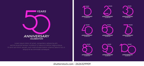 set of anniversary logo purple and white color on purple background for celebration moment