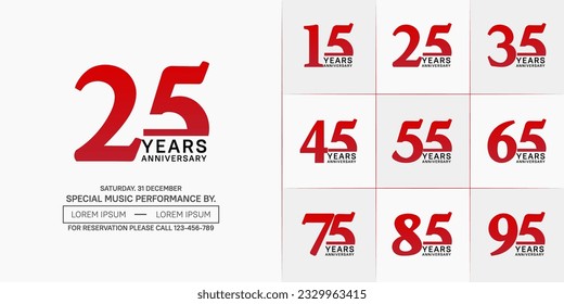 set of anniversary logo with red and black number on white background can be use for celebration