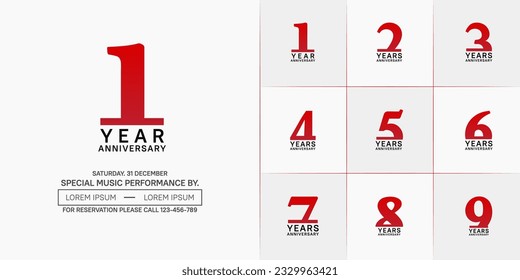 set of anniversary logo with red and black number on white background can be use for celebration
