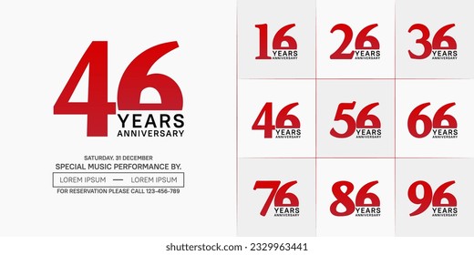 set of anniversary logo with red and black number on white background can be use for celebration