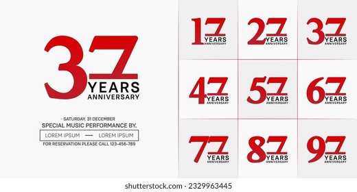 conjunto de logotipo de aniversario con número rojo y negro sobre fondo blanco se puede usar para celebración