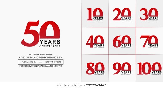 set of anniversary logo with red and black number on white background can be use for celebration