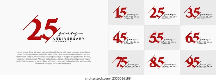 conjunto de logo de aniversario con color rojo y negro puede ser usado para celebración