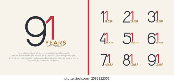 set of anniversary logo red and black color on white background for celebration moment
