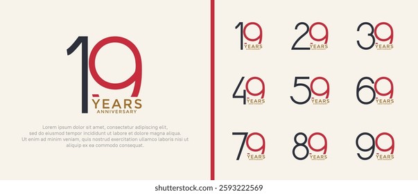 set of anniversary logo red and black color on white background for celebration moment