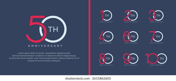 set of anniversary logo red and blue color on blue background for celebration moment