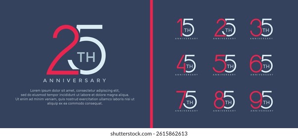set of anniversary logo red and blue color on blue background for celebration moment