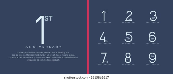 set of anniversary logo red and blue color on blue background for celebration moment