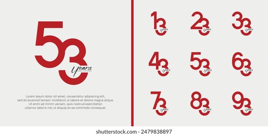 set of anniversary logo red color number on white background for celebration